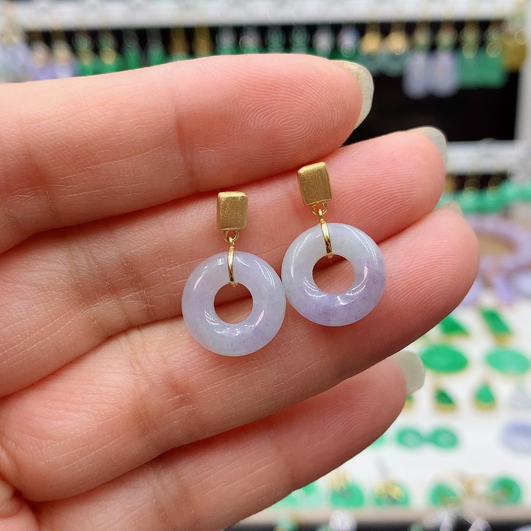 翡翠耳饰18K金镶嵌的