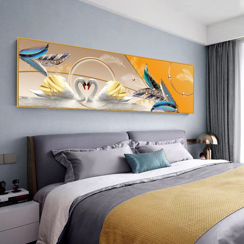 卧室床头自粘贴画天鹅壁画主卧轻奢装饰画
