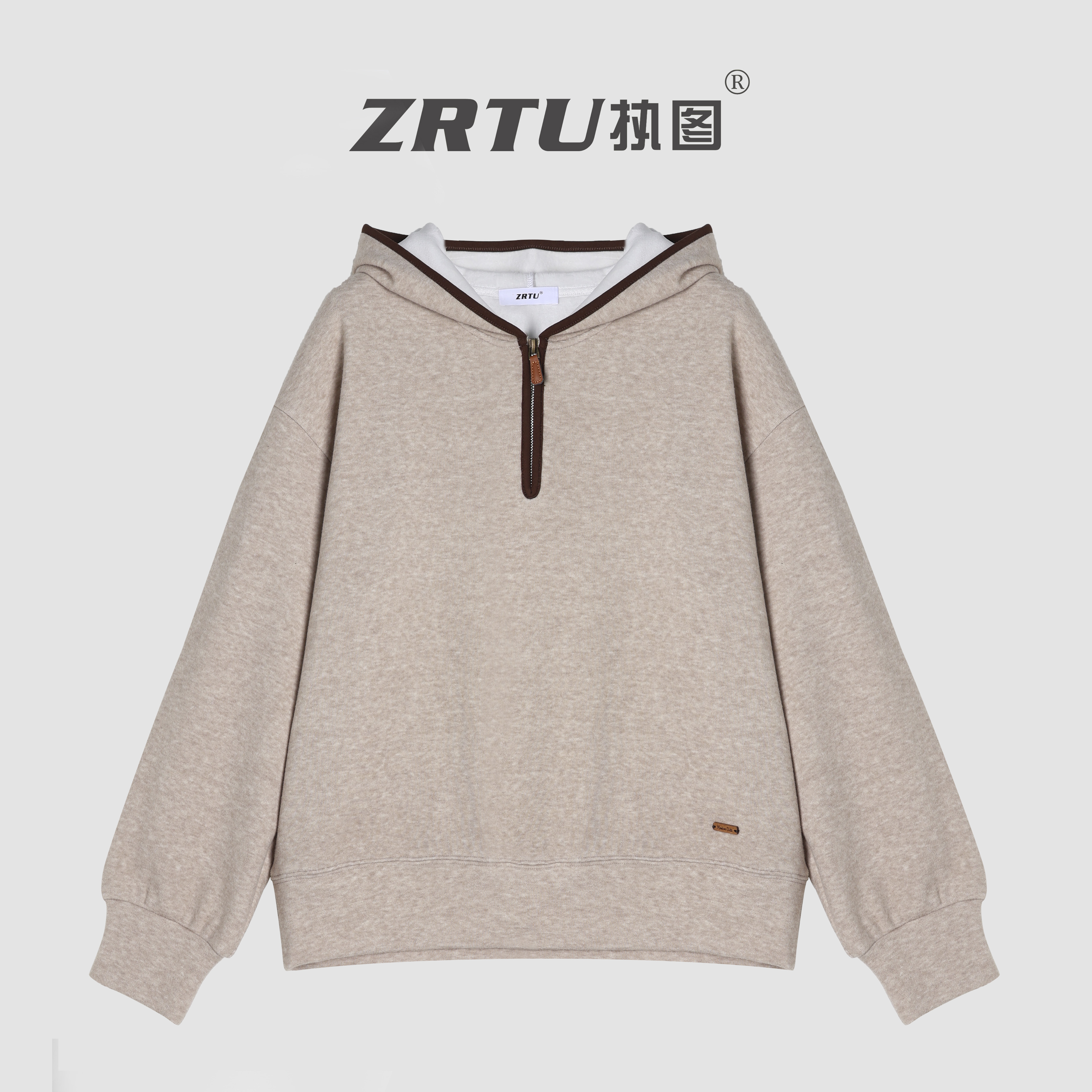 ZRTU/执图2025新款加绒半拉链连帽卫衣女宽松休闲套头长袖上衣