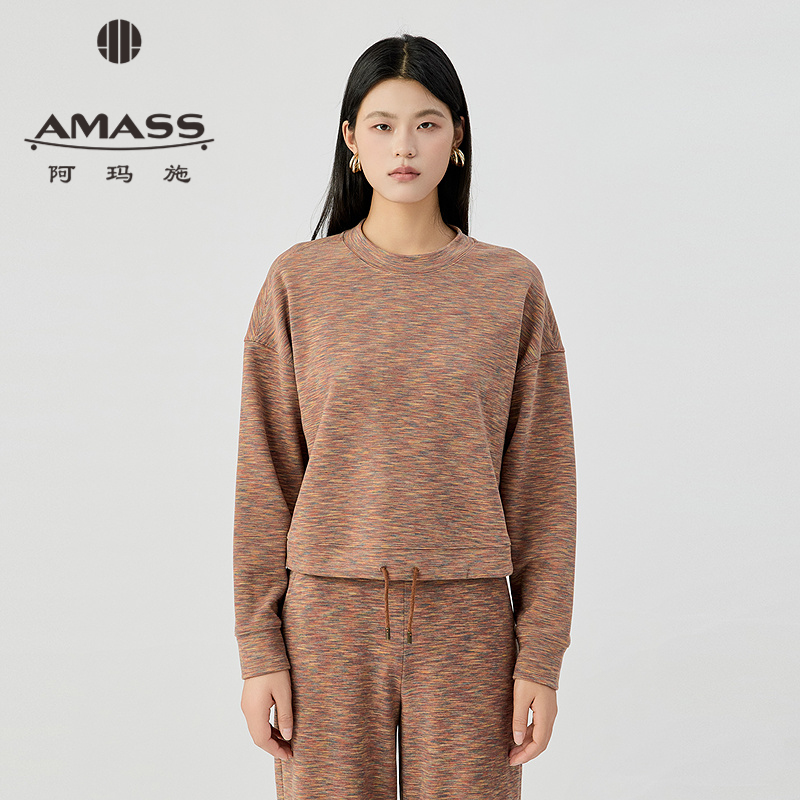 阿玛施AMASS郁金香系列暗黑风数码印花长袖圆领廓形卫衣女5300981
