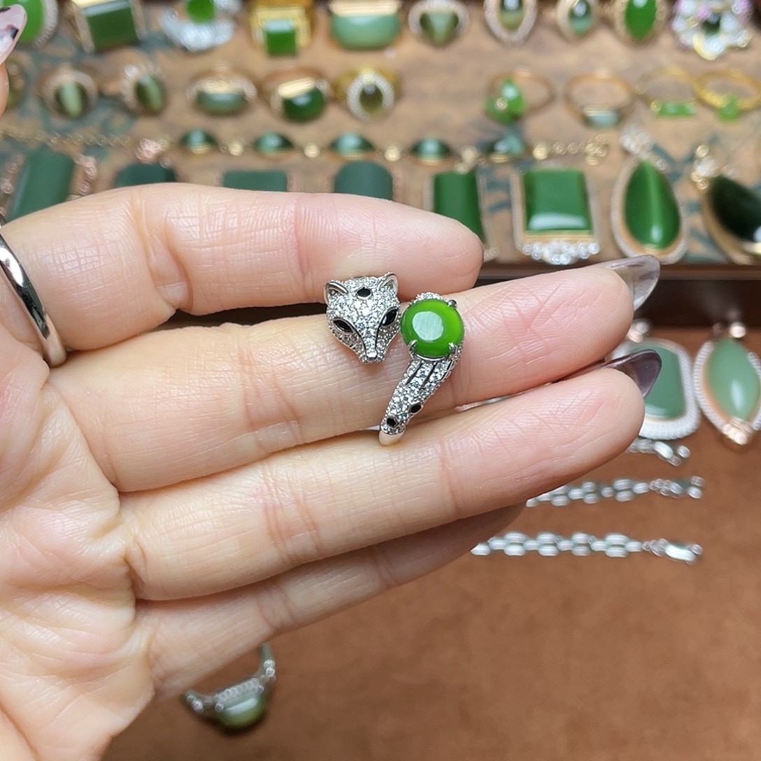 和田玉（碧玉）银S925镶嵌吊坠(不含链)戒指