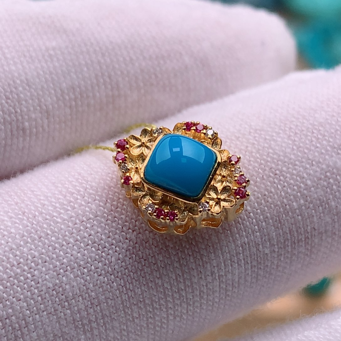 绿松石珠宝奇石18K金镶嵌备云