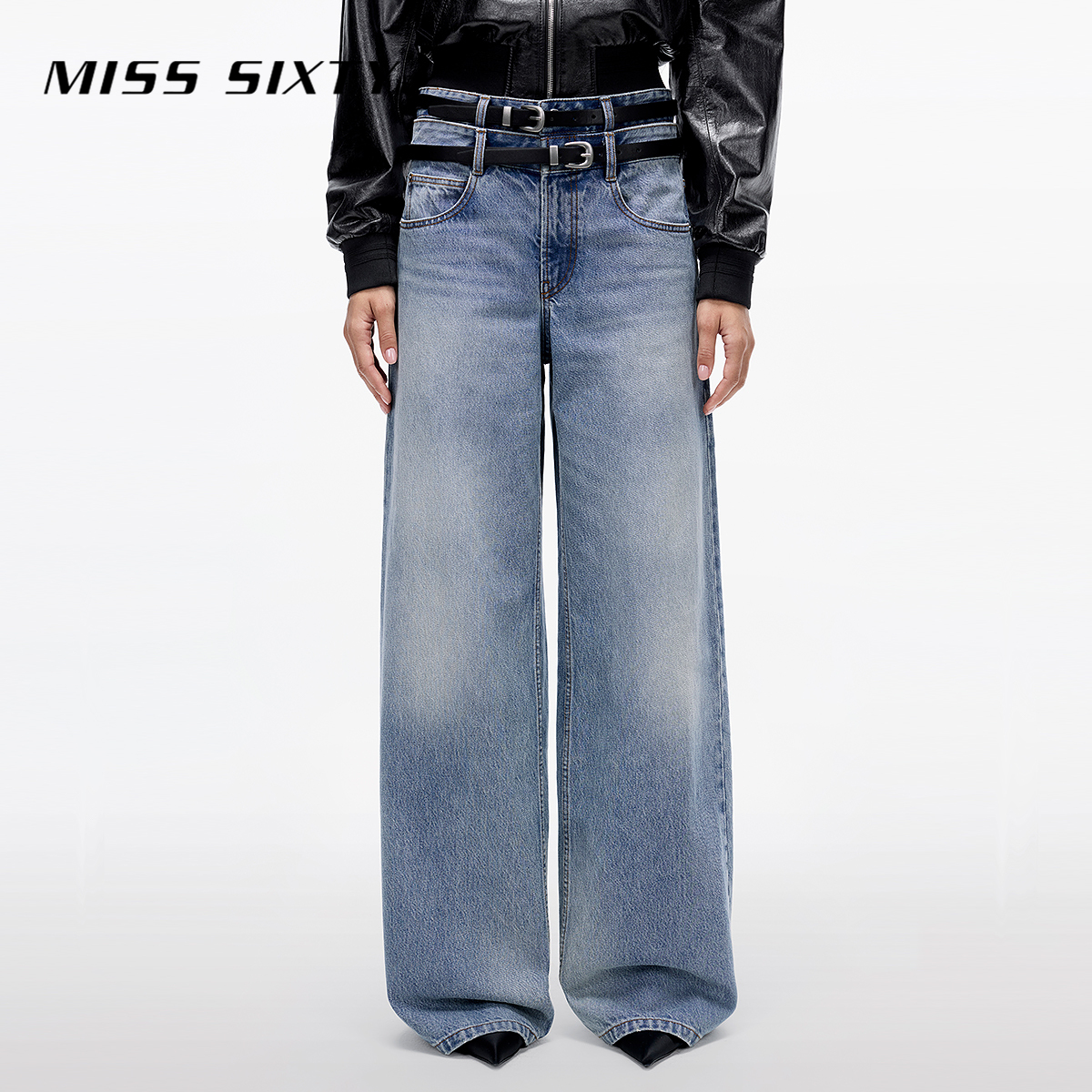 【商场同款新品】Miss Sixty2025春新款牛仔裤女配双腰带复古直筒裤