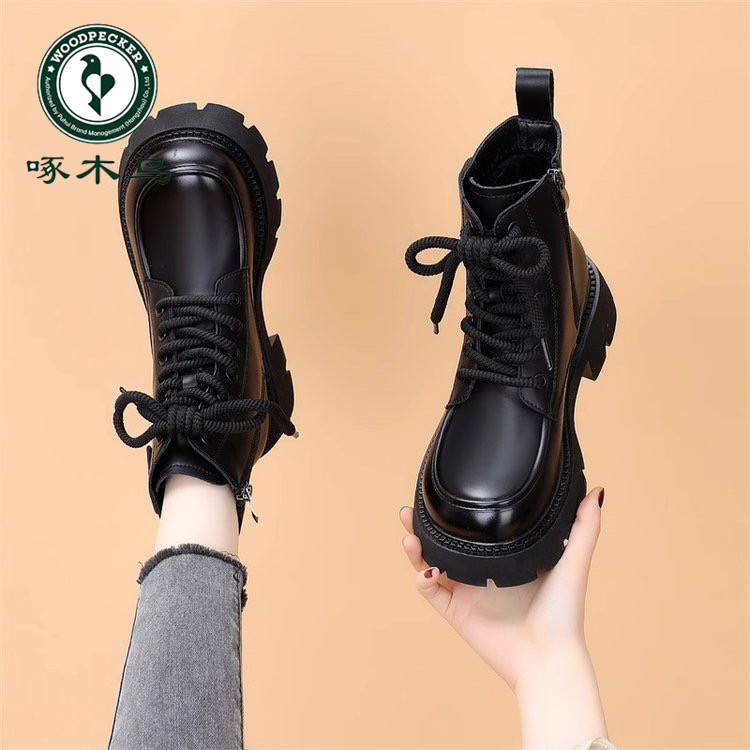 啄木鸟厚底增高马丁靴女2025秋冬新款英伦风短靴复古百搭时尚短靴