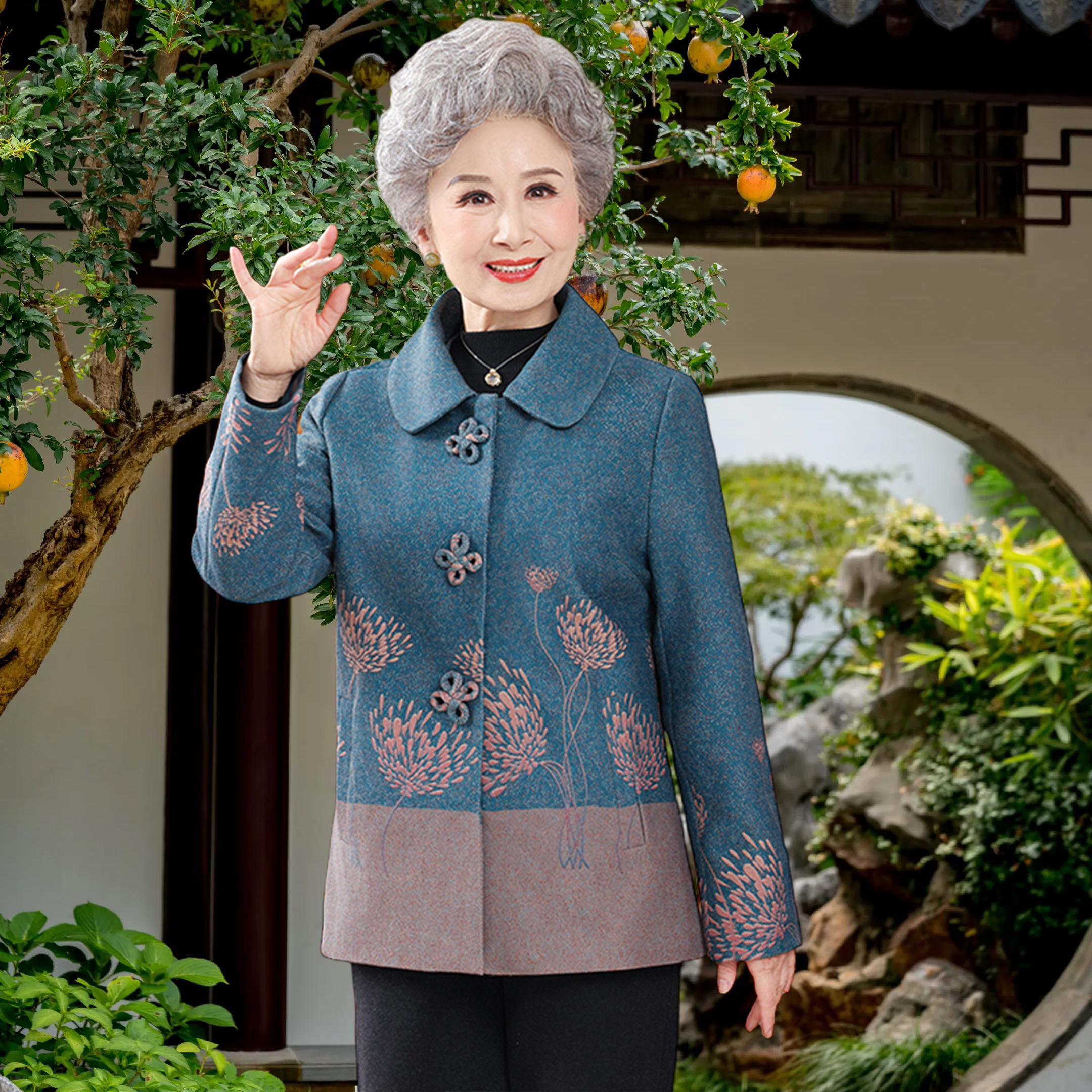 中老年人秋装女奶奶装春秋外套妈妈秋冬加厚大码新款上衣老人衣服
