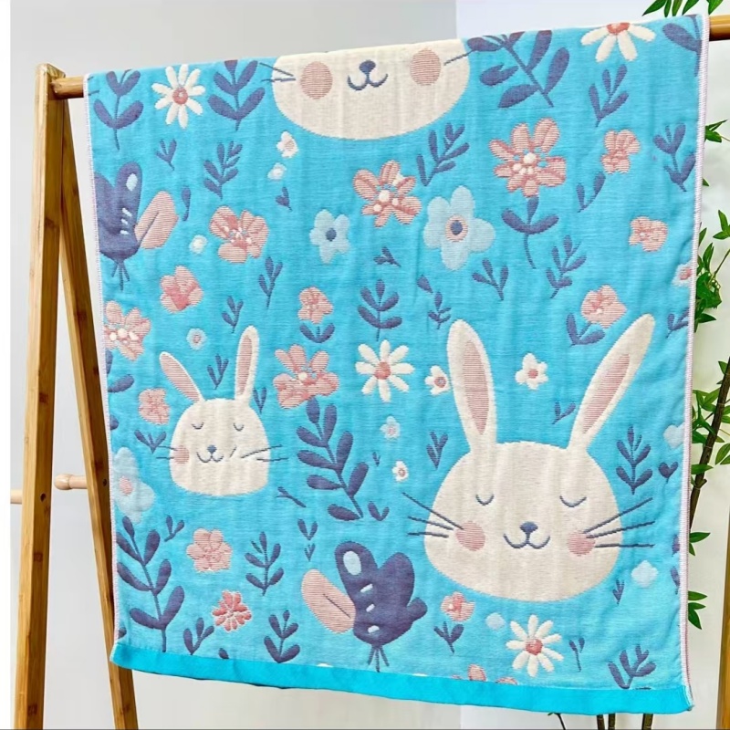 【萌宠兔 浴巾】80*160cm高端纯棉多层纱布吸水浴巾