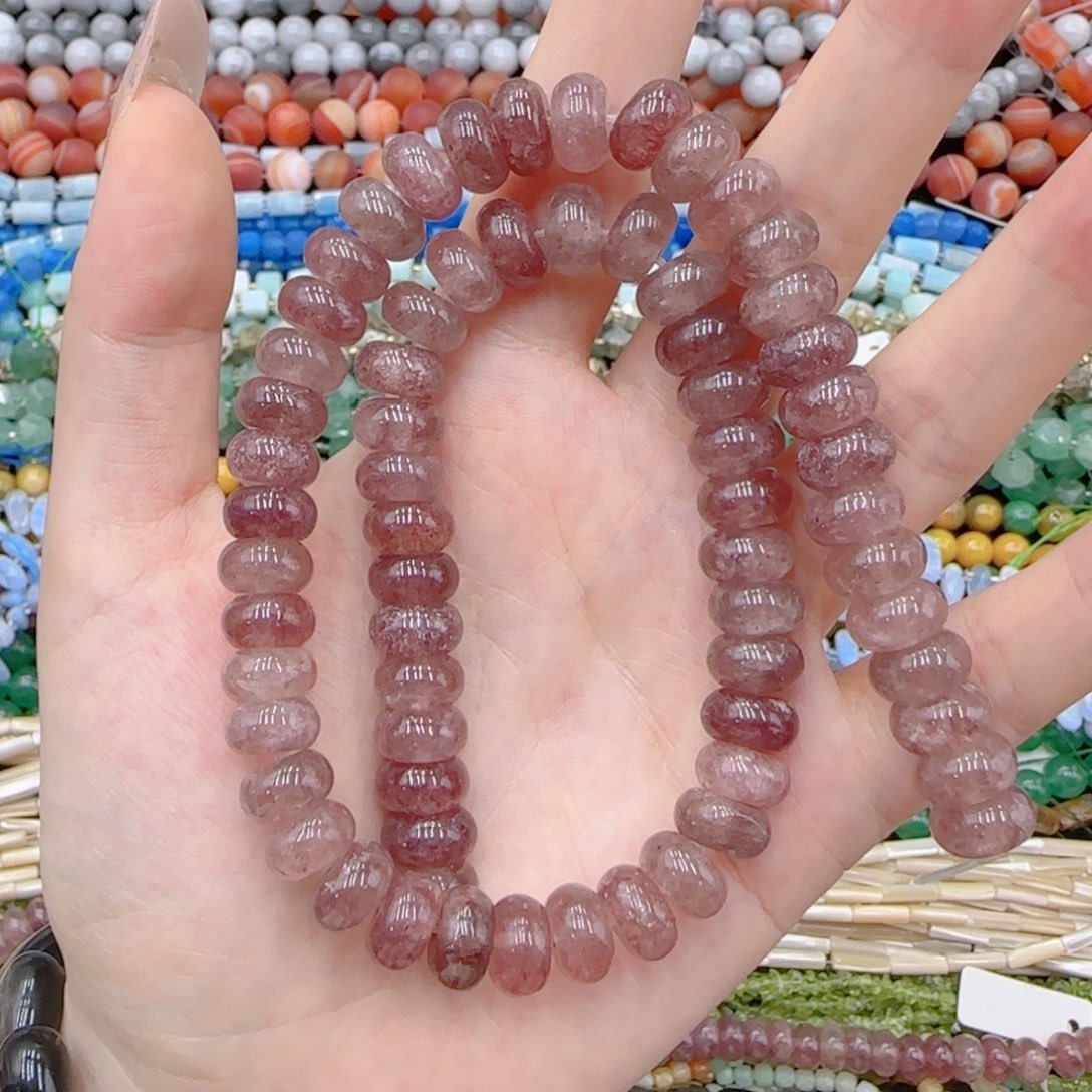 玛瑙/玉髓未镶嵌珠宝半成品草莓晶算盘一条卡十