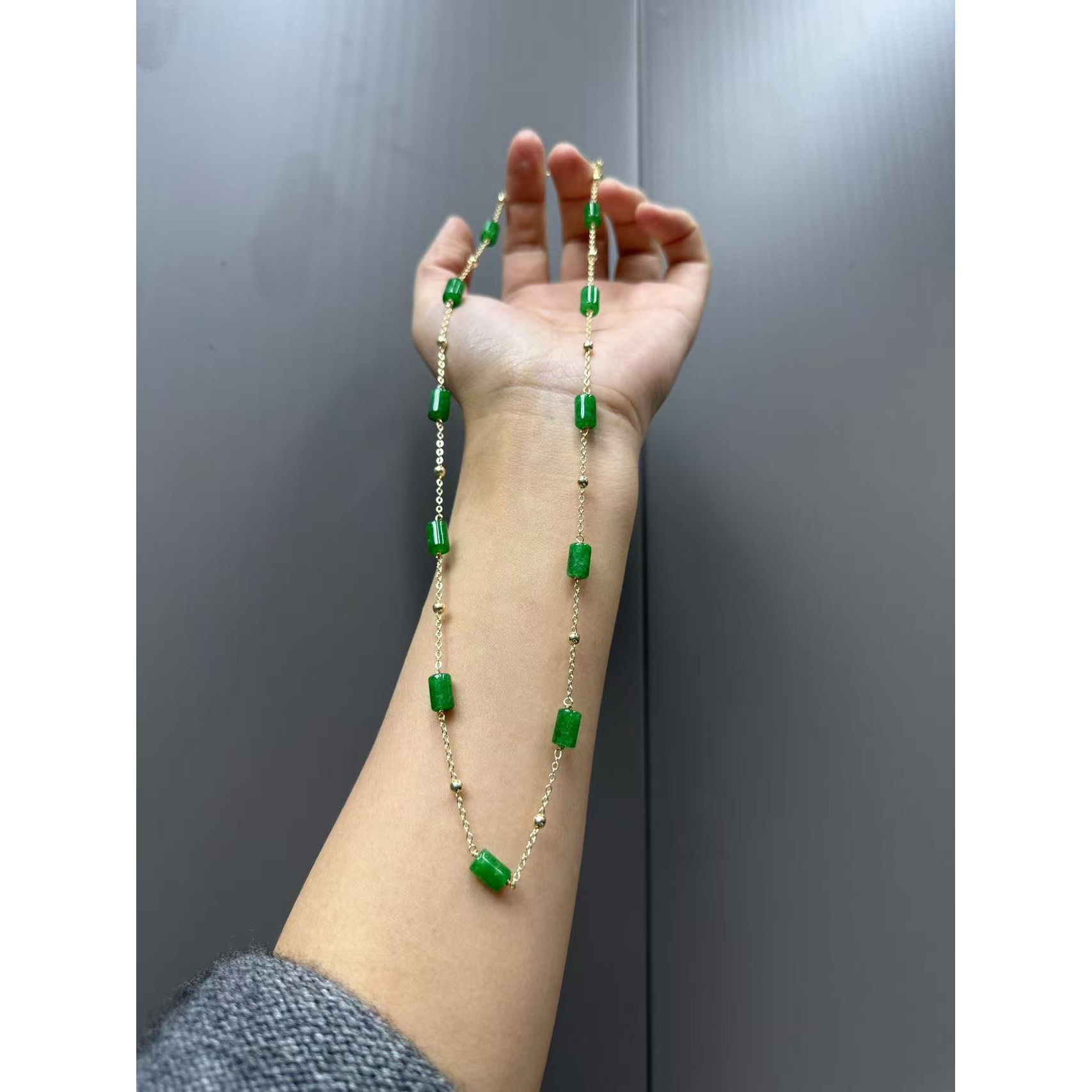 翡翠14k桶珠满天星项链