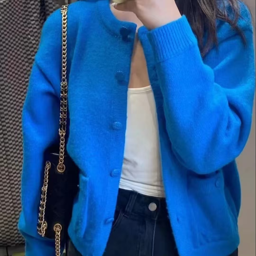 未使用 Chanel/香奈儿 Chanel 排扣羊毛蓝色外套 蓝色36