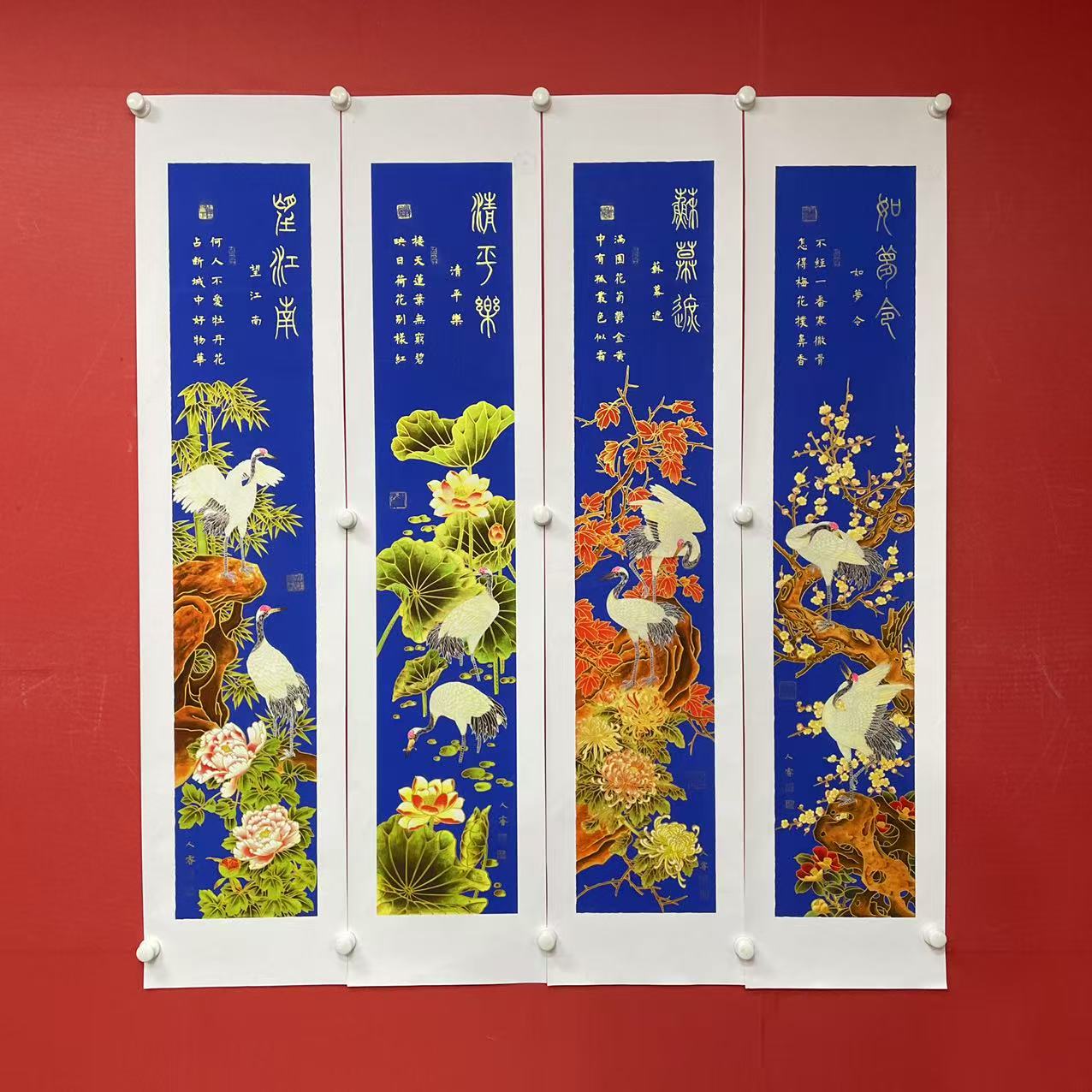 《仙鹤四条屏》路人睿作品