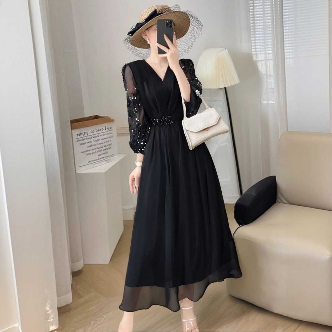 【YOYO】高端网纱连衣裙女夏季新款轻奢女装中长款a字裙-D1121（ZJ）