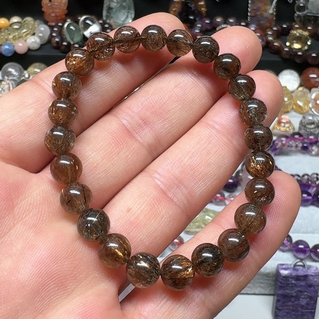 水晶黑金超七手串未镶嵌