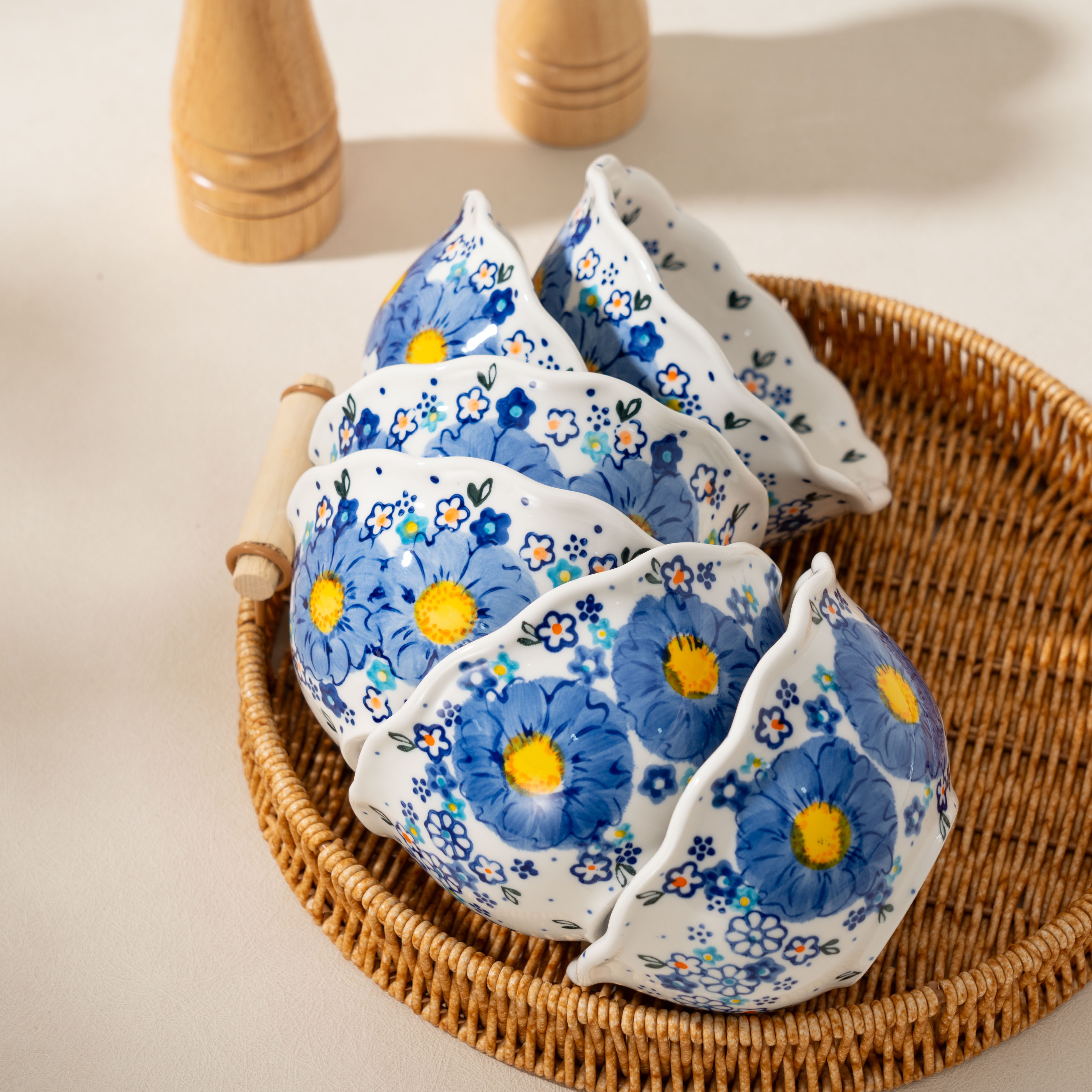  【SILESIA/出口原单】手绘勿忘我-5英寸花边碗六碗六勺