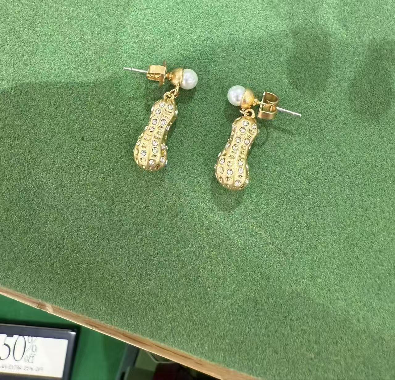 黄铜合成锆石耳饰 镀18k金KS好事花生好运耳钉时尚百搭中国风