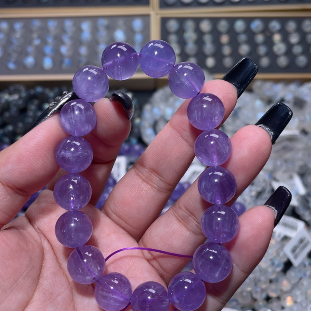 水晶手链未镶嵌/****拉丝薰衣草紫水晶手链12mm