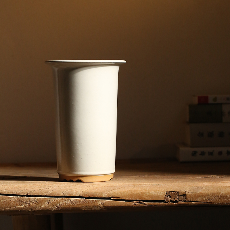 玖紫轩 秦夕洪白色釉典雅简约百搭清新圆筒盆寒兰莲瓣兰专用花盆