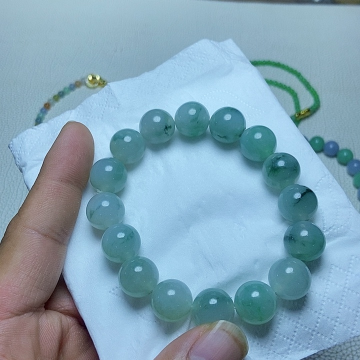 定制翡翠未镶嵌卡13.5飘花手串015