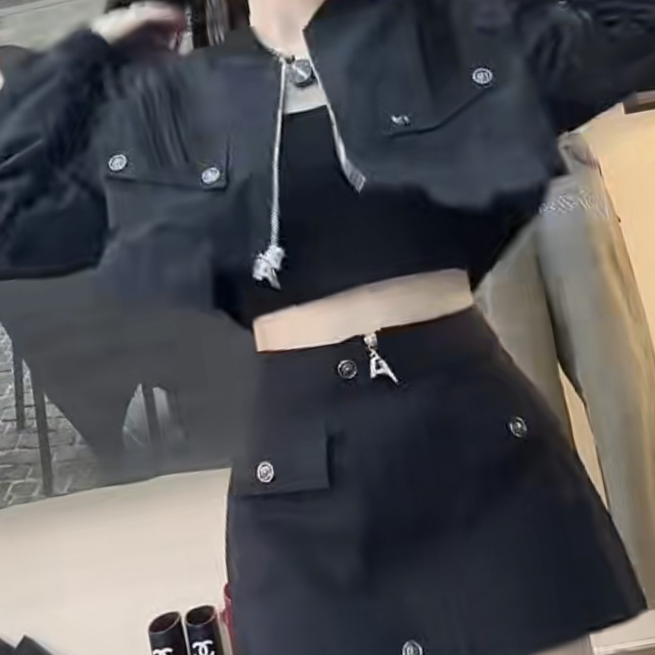 法式时尚套装短裙百褶皮裙套装气质黑色短裤A字时尚