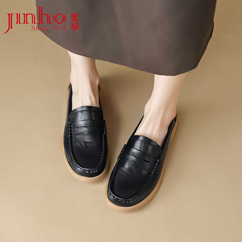 Jinho/金猴春秋时尚软底女士乐福鞋真皮防滑平底妈妈鞋Q59188A