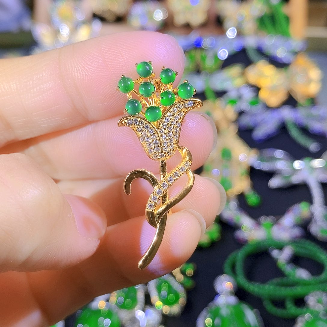 吊坠(不含链)银S925镶嵌翡翠