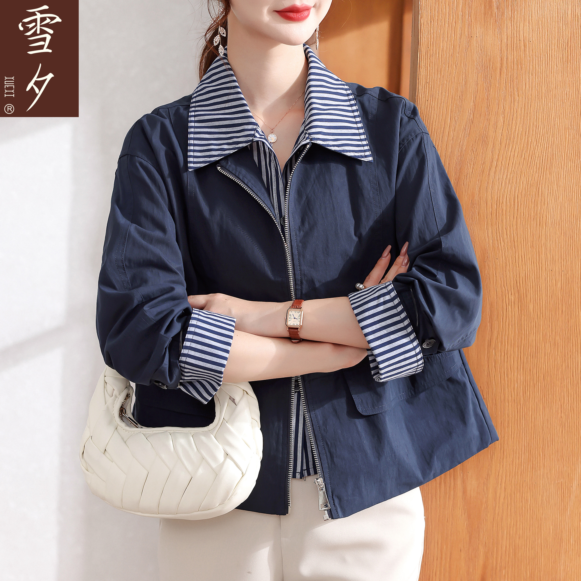 小个子妈妈秋装牛仔外套2025新款中老年女装短款翻领风衣开衫洋气
