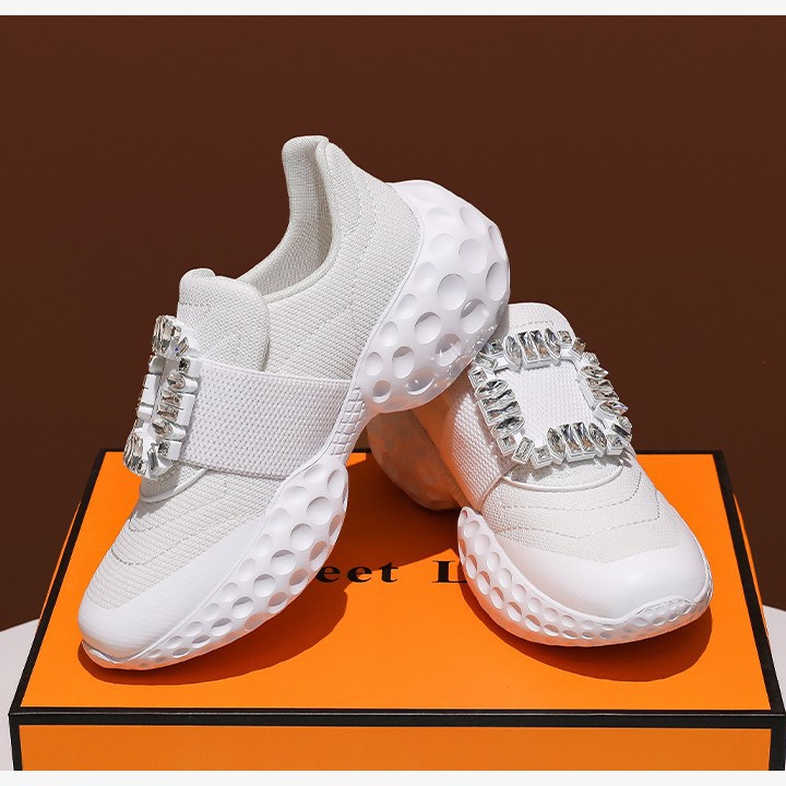 新款水钻方扣老爹鞋厚底增高运动鞋时装女单鞋