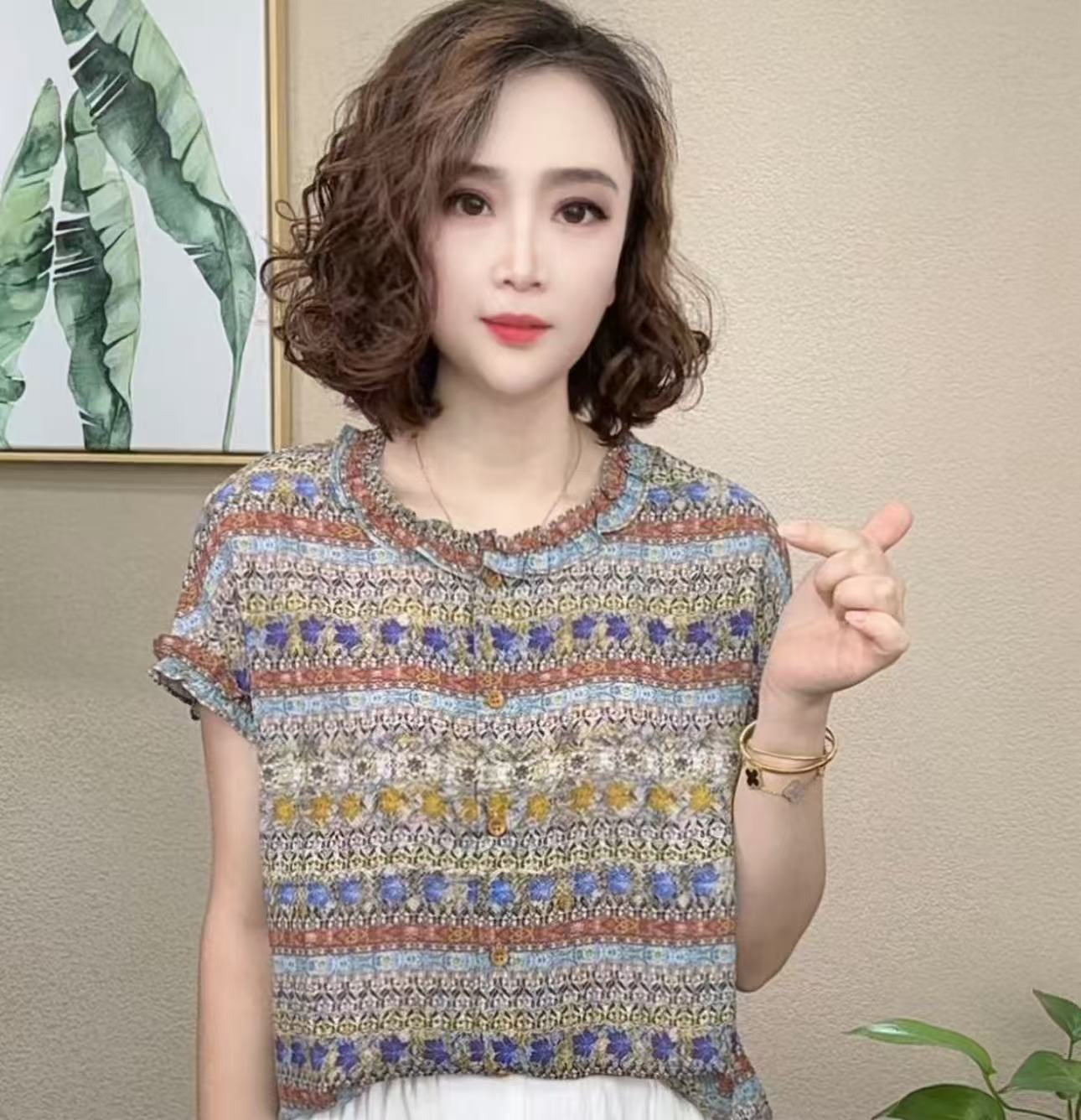 2025洋气百搭减龄显瘦气质圆领设计款女短袖T恤上衣#569628