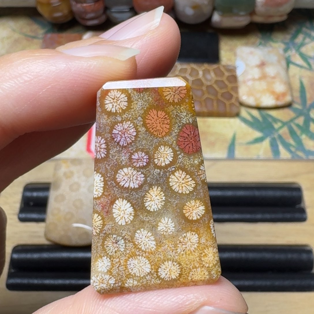 硅化玉未镶嵌瓷片感的小彩花，不盘