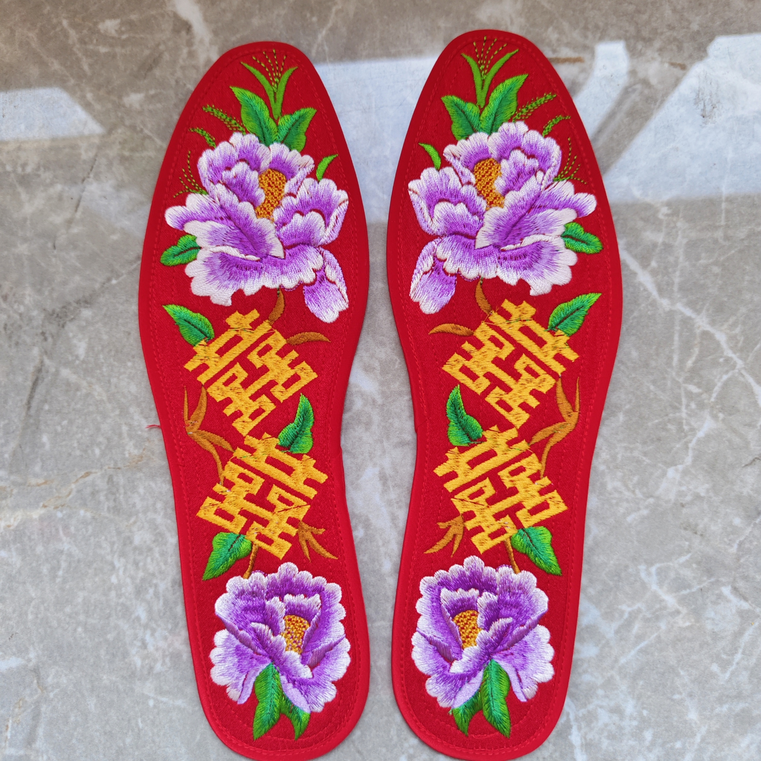 纯棉绣花吸汗成品鞋垫喜庆手工刺绣全棉鞋垫子结婚红色鞋垫不掉色
