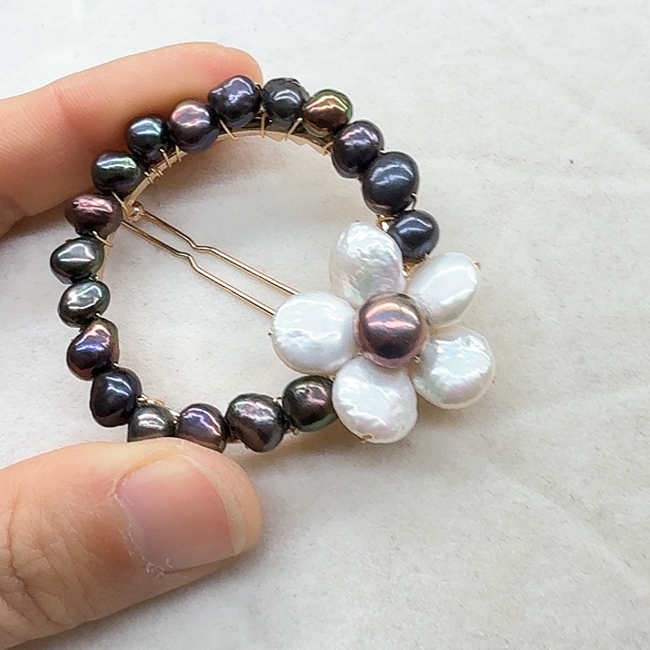 淡水珍珠发饰银S925镶嵌