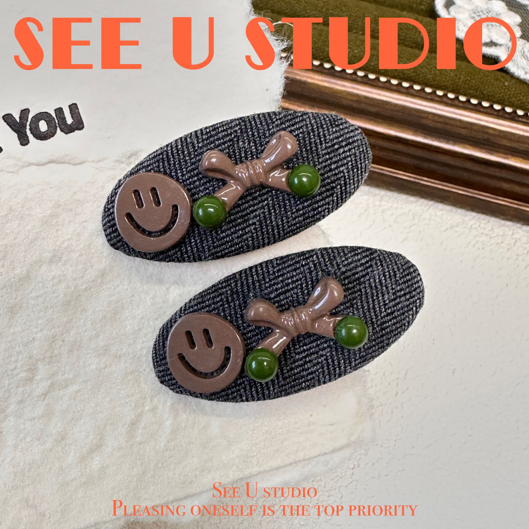 新款可爱【笑脸】布艺简约精致百搭发夹女