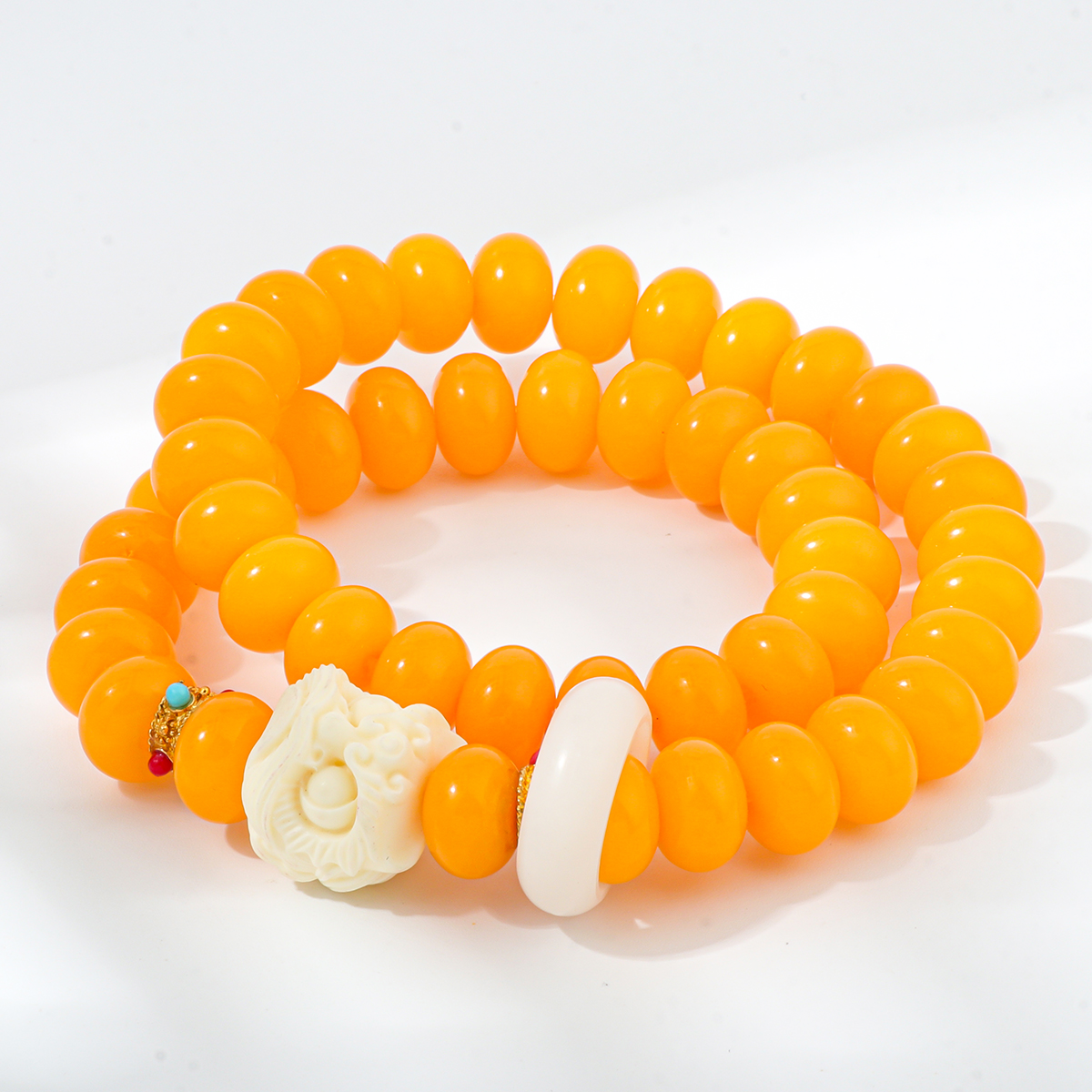 A0116黄色菩提醒狮跑环双圈手串（无礼盒）    PT