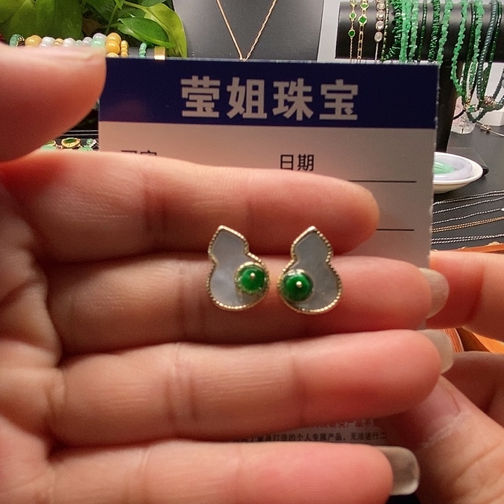 合金翡翠耳饰绿珠胡芦耳钉