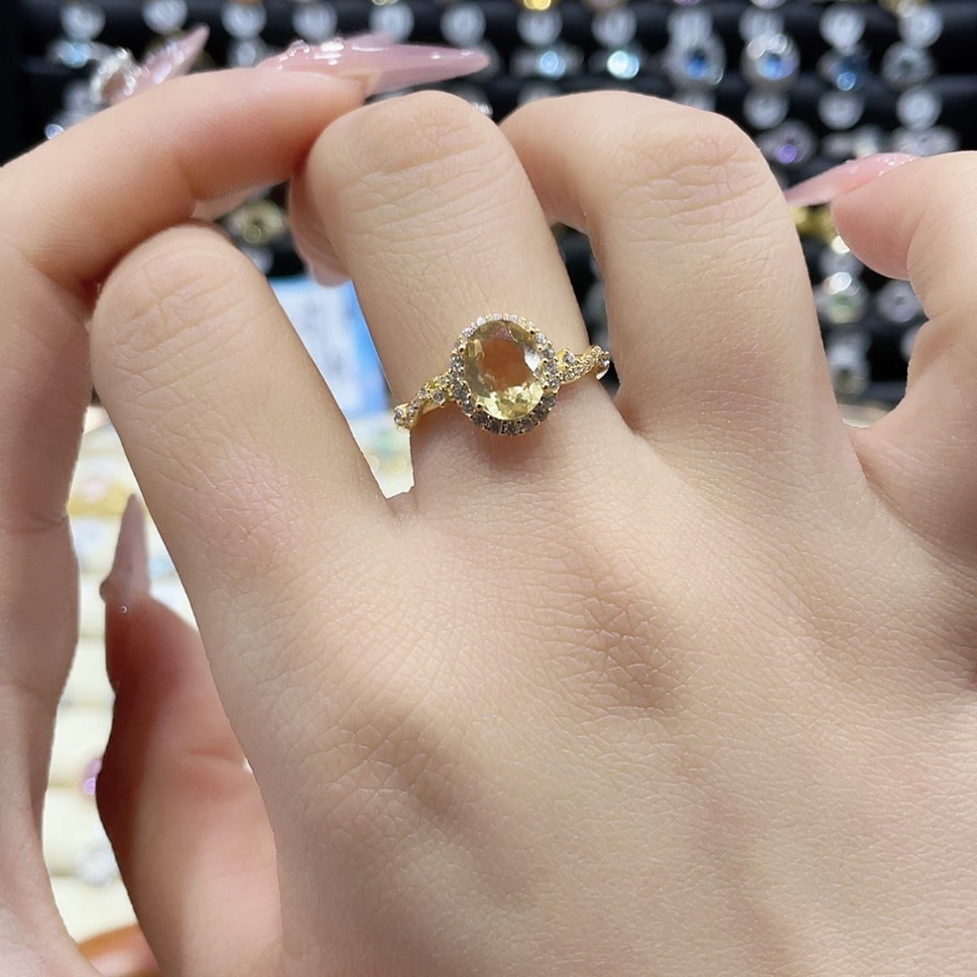 黄晶戒指银S925镶嵌戒指