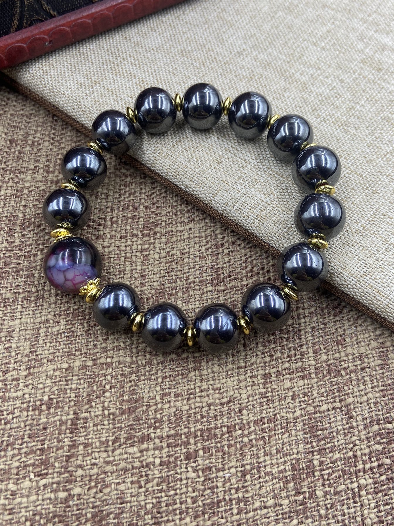 非金属珐琅手链 6021  时尚精品拼接紫色圆珠手链