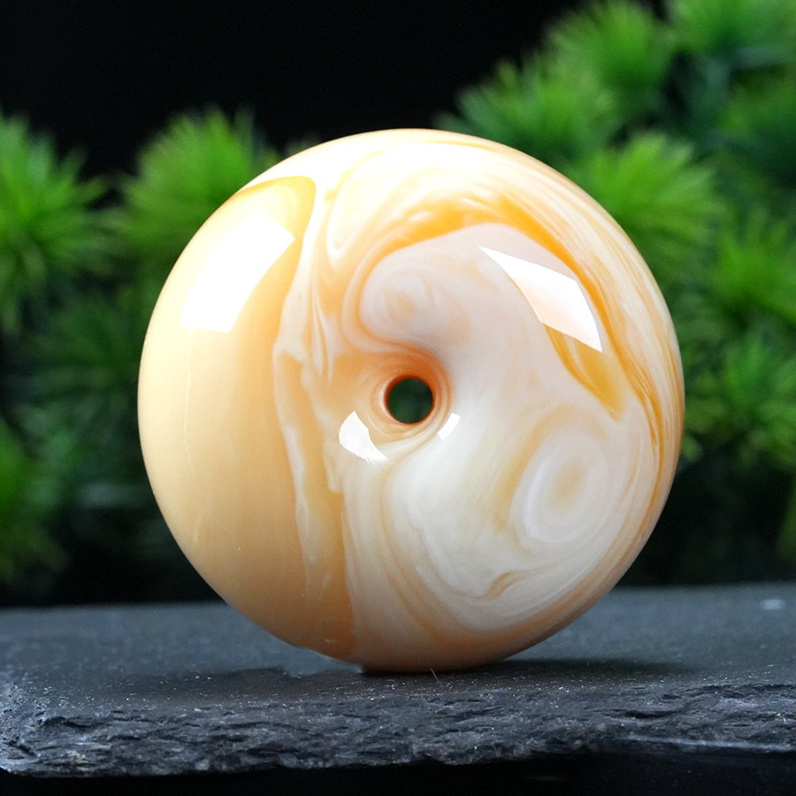 新品焦皮橘金瓷白橘红拉丝浓满蜡平安扣纯天然原矿蜜蜡俄料单珠