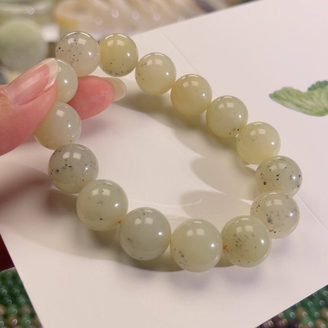 和田玉手串未镶嵌糖青花卡14