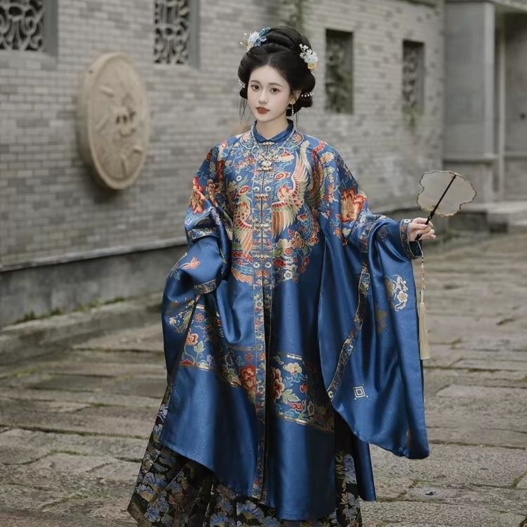 新款汉服明制仿妆花对襟立领长袄马面裙订婚服敬酒服出阁服