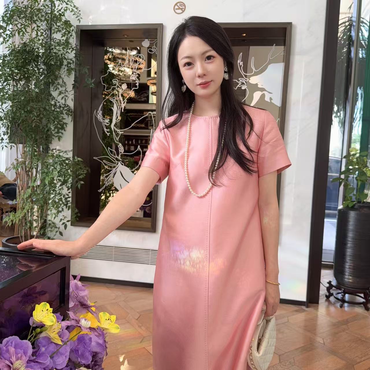 SIWAN1/【桃之夭夭】2025早春新款洋气樱花粉直筒型连衣裙