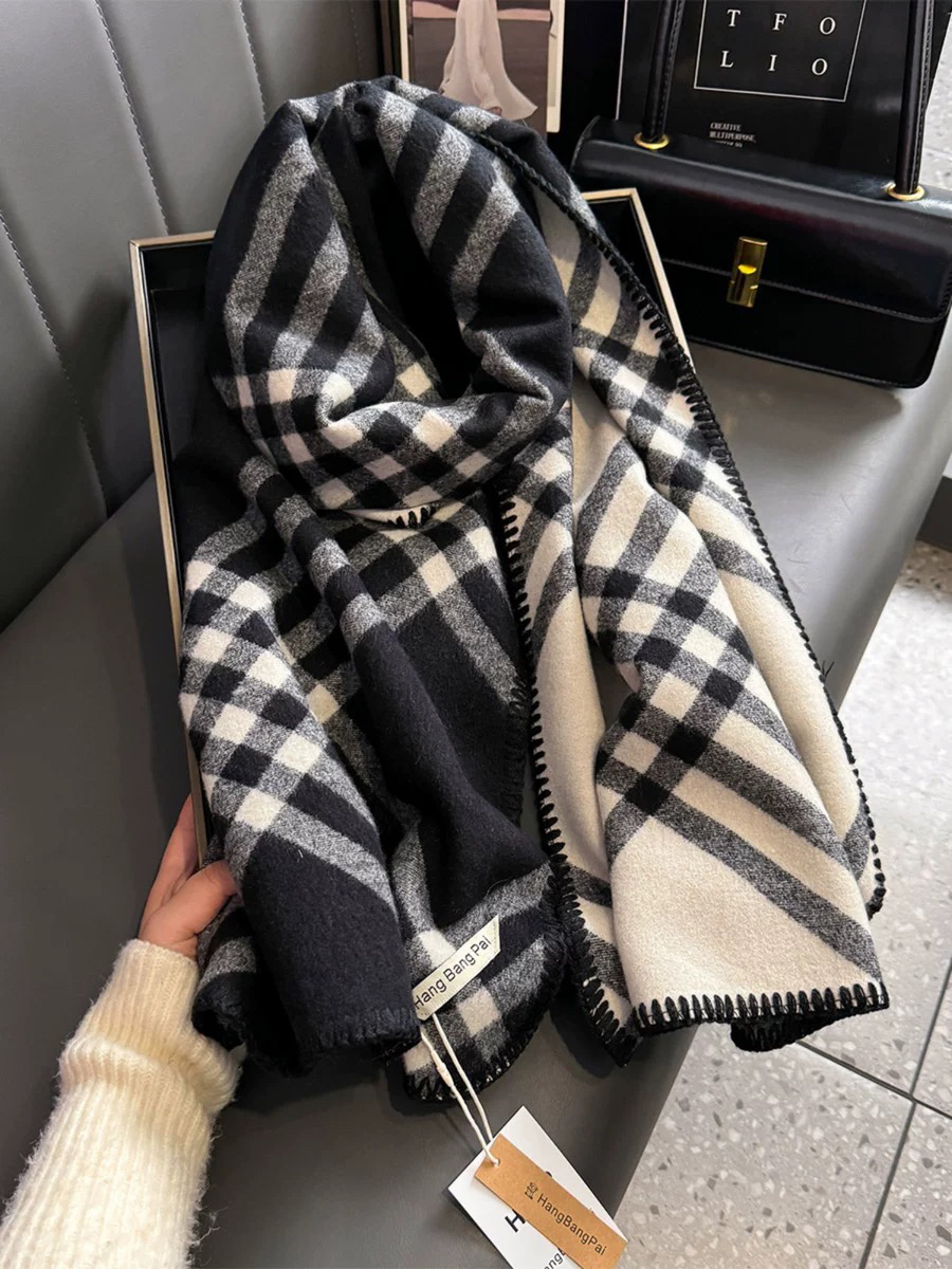 通用保暖围巾经典情侣加厚ins网红长款围脖双面百搭