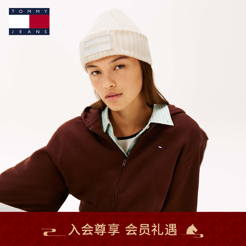Tommy25秋冬女装纯棉潮流休闲字母绣标翻边冷帽毛线帽针织帽17909