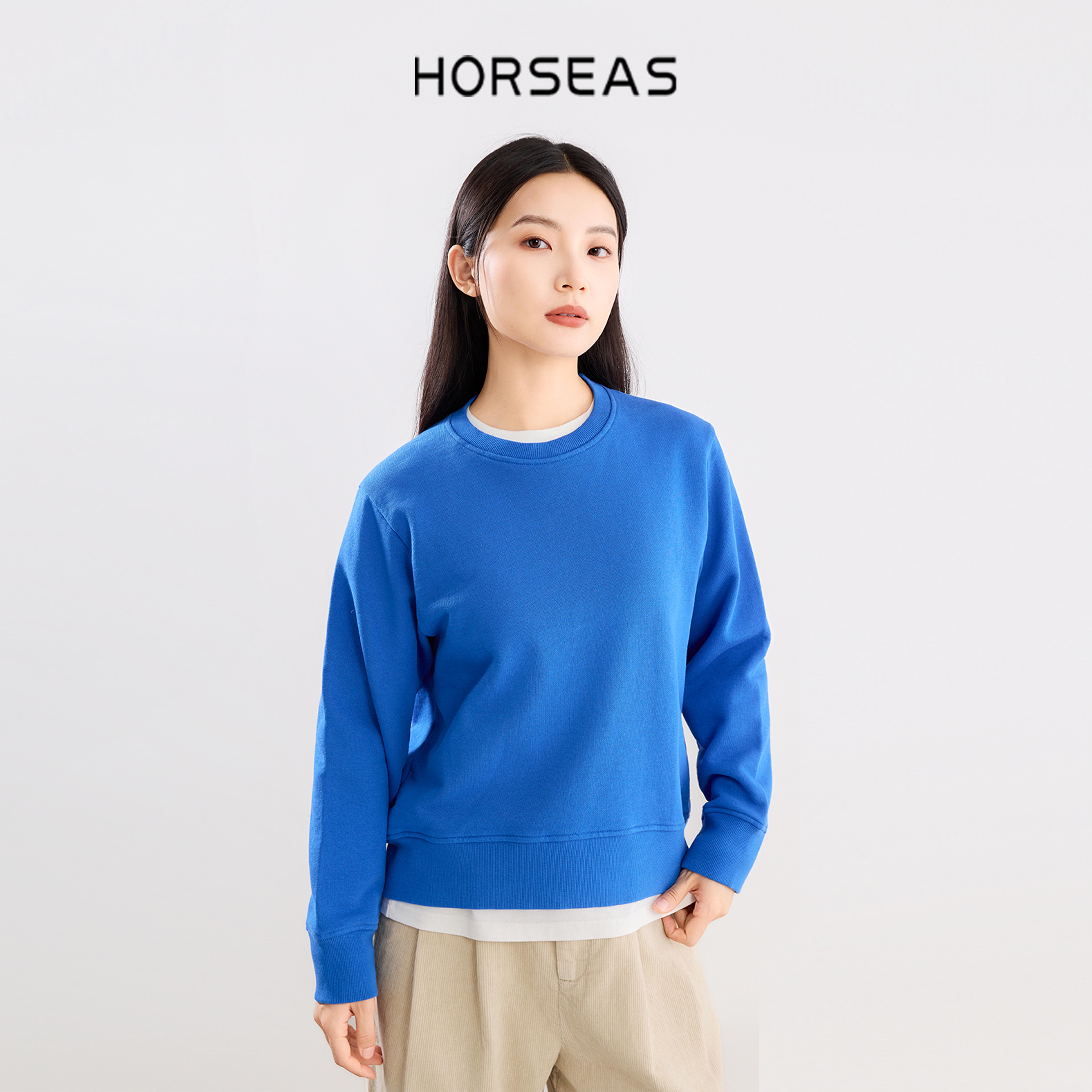 THE HORSEAS/海边的马汉麻棉混纺 时尚百搭长袖圆领卫衣女