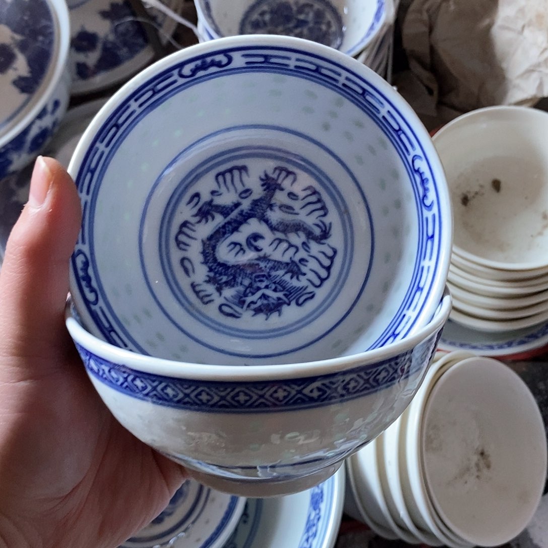 摆件4.5寸青花玲珑瓷碗拍6发8