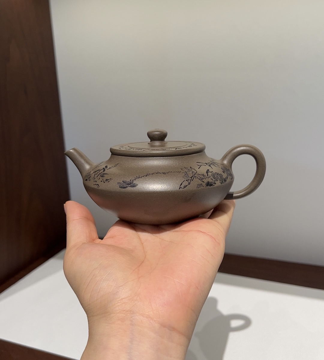 合盘紫砂壶，青段170cc，梁孝林水墨刻绘，全手工制作，许宗明