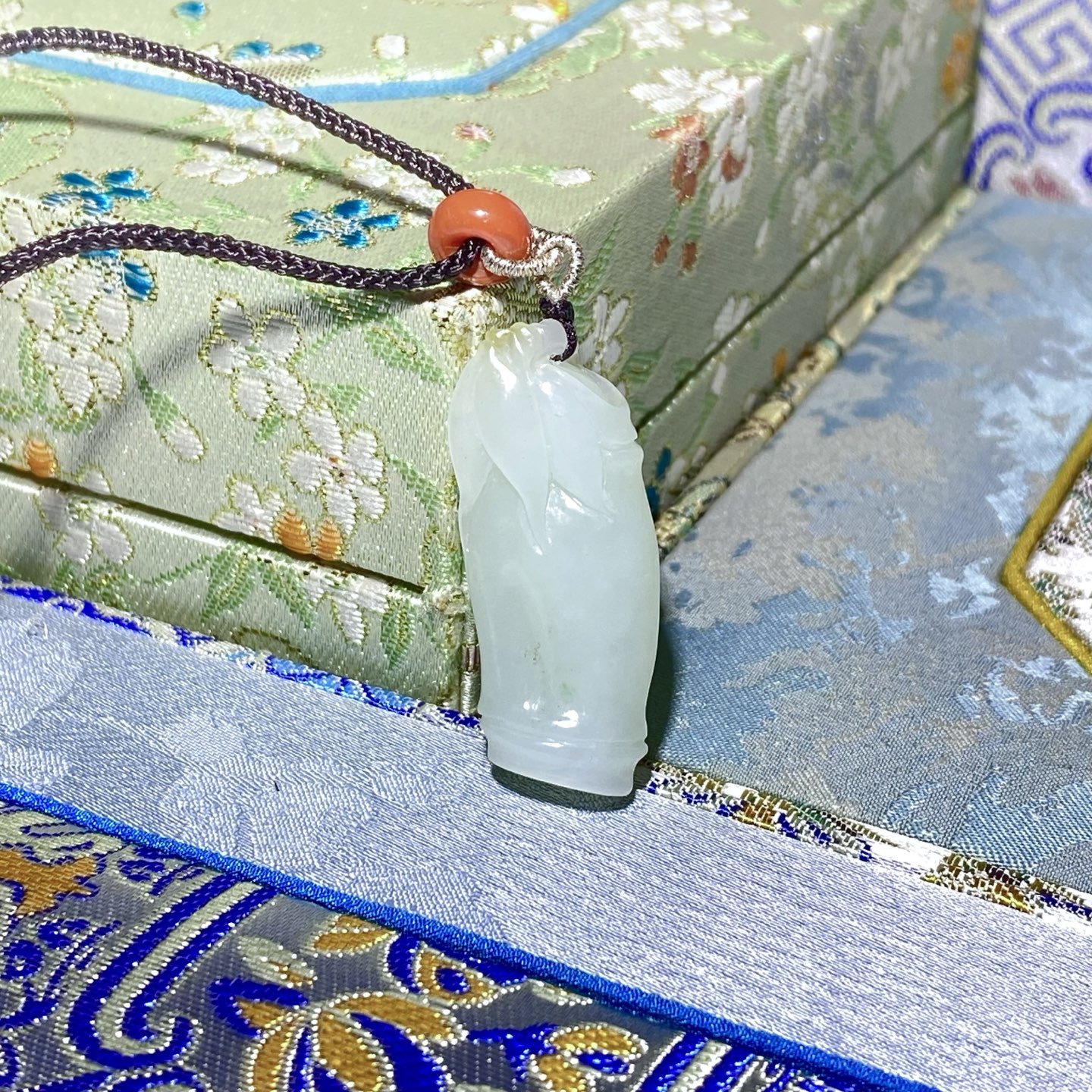 节节高升 和田玉糖白竹节吊坠自带编绳送礼佳品 