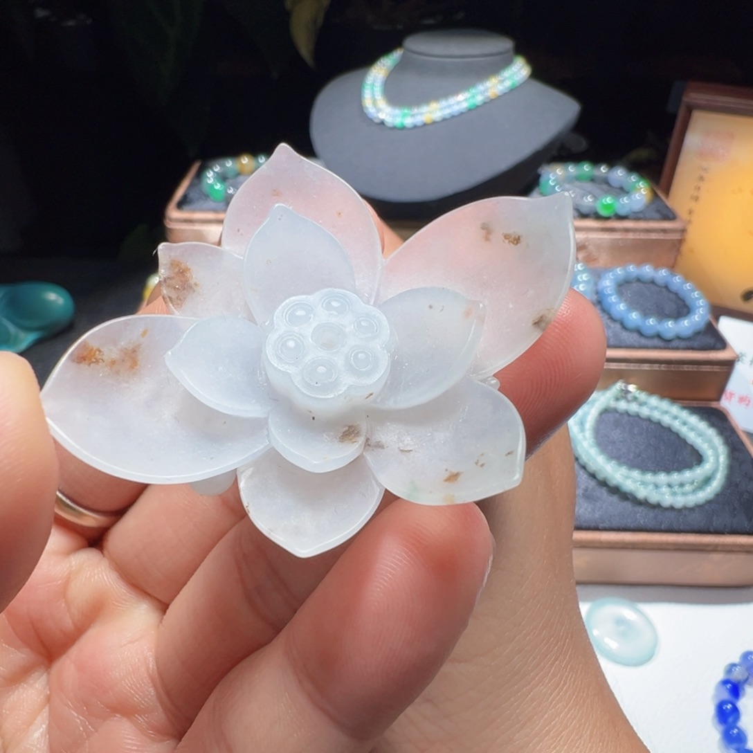 翡翠裸石福利天然缅甸 A货翡翠荷花香插