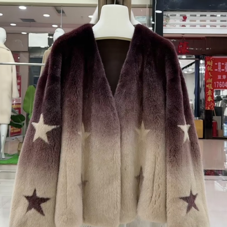 星星过渡色貂皮外套