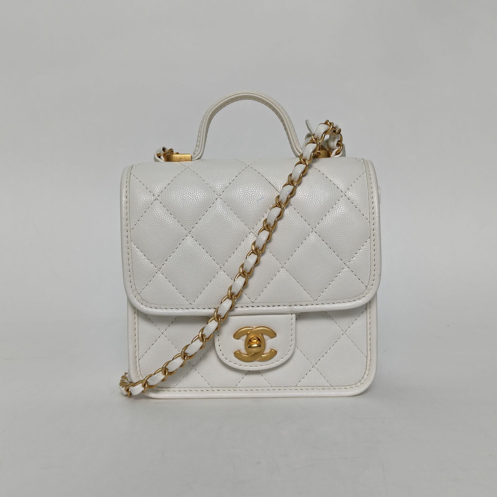 95新 Chanel/香奈儿 【娇】22K 手柄邮差包17皮革C芯片金扣 415934