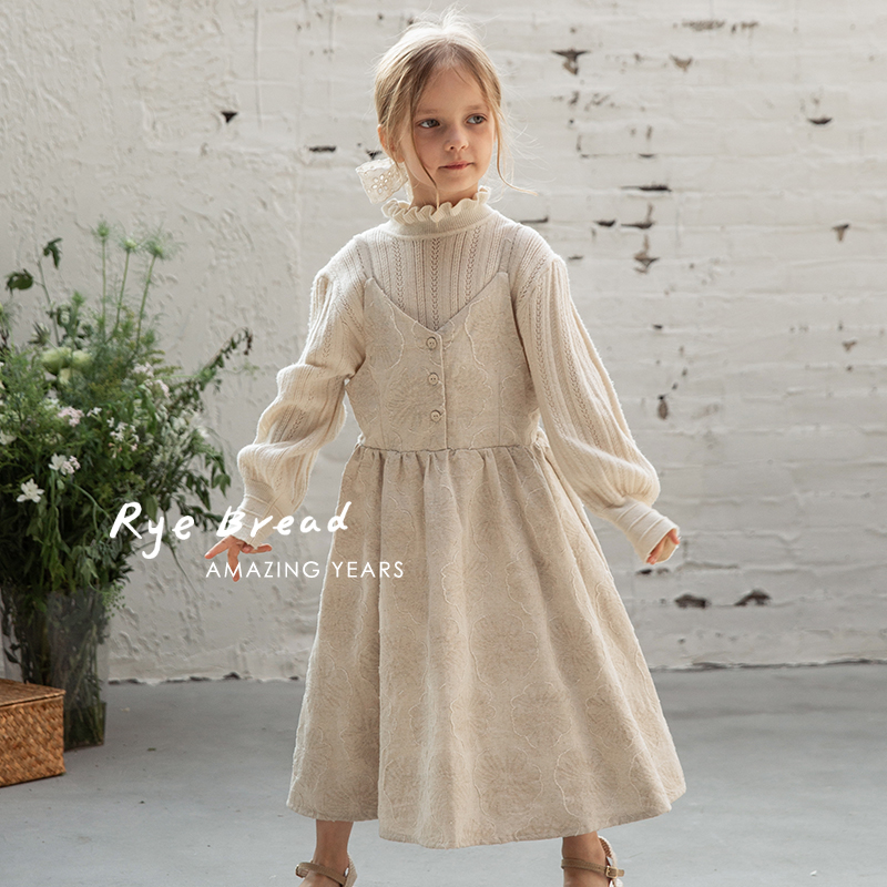 ryebread/黑面包童装 韩系做旧女小童宝宝吊带连衣裙4春秋