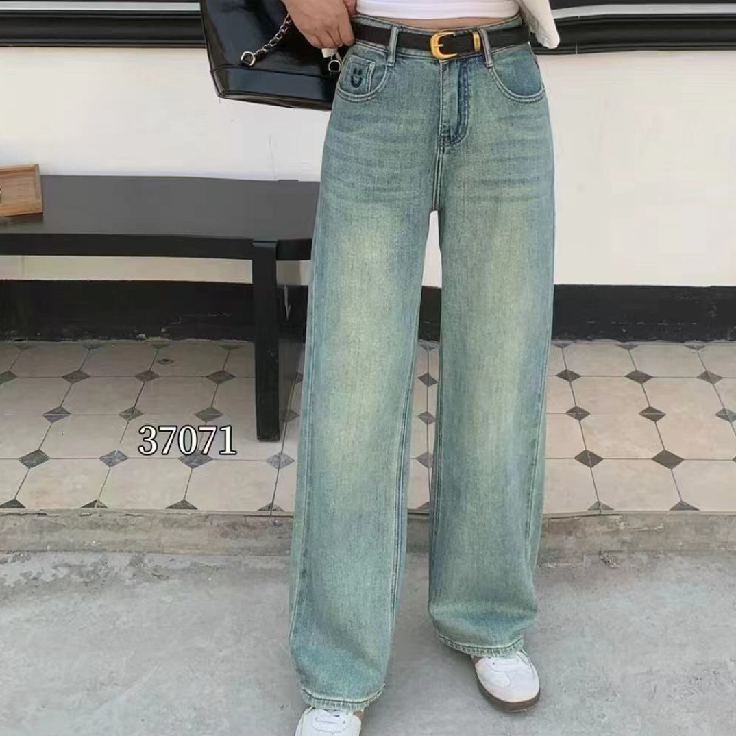37071高腰直筒垂感阔腿牛仔裤女款显瘦百搭适合梨形身材